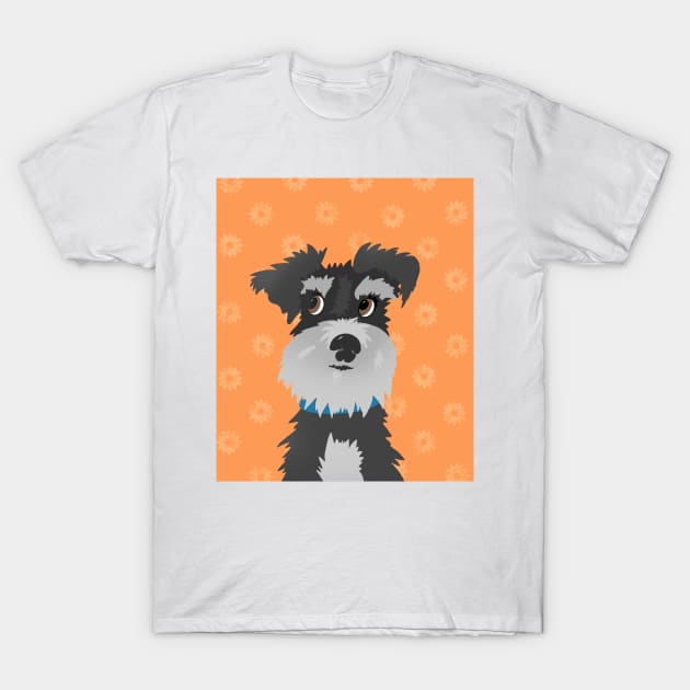 Salt and Pepper Miniature Schnauzer Dog with Orange Daisies T-Shirt by NattyDesigns